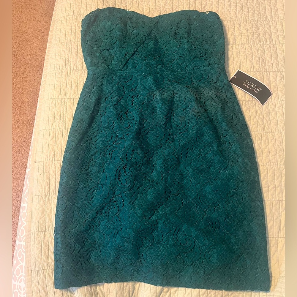 Strapless turquoise green lace Jcrew dress